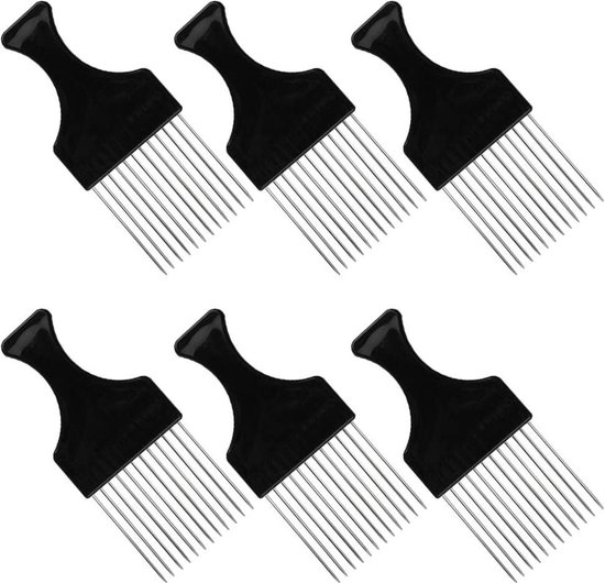 Metalen Afro Kam | 6 Packs Braid Pick Kappers Ontwarren Pruik Vlecht Haar Styling Kam - Zwart van MET