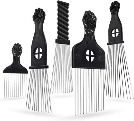 Metalen afro kammen set voor haarstyling bij krullend haar - 5 stuks