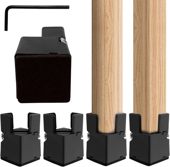 Meubelverhoger 5 cm - 4 stuks - Hoogtemaat voor Bed, Tafel, Stoel & Bank - 4kant/Ronde Poot 20-35 mm - Zwart