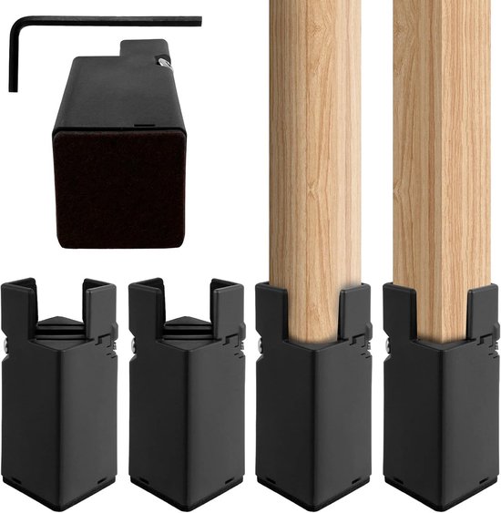 Meubelverhoger voor bed, tafel, stoel en bank - zwart - geschikt voor vierkante en ronde poten (20-35 mm) - met schroefklem - verkrijgbaar in diverse hoogtes