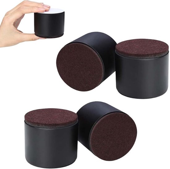 Meubelverhogers van koolstofstaal, 4 stuks zelfklevende meubelverhogers, koolstofstaal tafelverhogers, tafelverhogers, diameter 6 cm, voegt 5 cm hoogte toe aan bedden en banken, rond, zwart