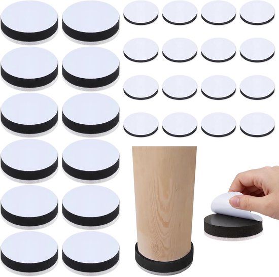 Meubelverhoging, 28 Stuks Vilt Meubelverhoger in 2 Maten, Ronde Meubelverhogingen 1,7 x 6 cm en 0,3 x 2,5 cm voor Tafels Stoelen Banken Bedden Bureaus Kasten