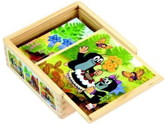 Mevrouw Mol houten blokjespuzzel 9 blokjes Blokkenpuzzel 6 afbeeldingen Kinder puzzel vanaf 4 jaar - Oefen met inzicht - Educatief speelgoed - Hout kleine Mol van Mevrouw Mol