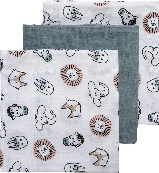 Meyco Baby Animal hydrofiele doeken - 3-pack - multicolour - 70x70cm van Meyco