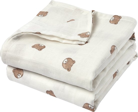 Meyco Baby Bear Swaddle - 2-pack - Hydrofiel - Multicolour - 120x120cm van Meyco Baby
