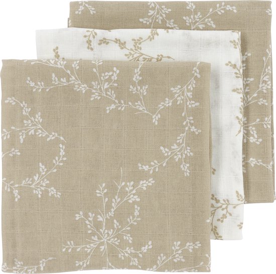 Meyco Baby Branches hydrofiele doeken - 3-pack - sand - 70x70cm