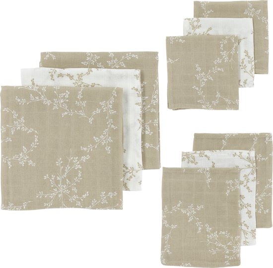 Meyco Baby Branches starterset - 9-pack - hydrofiel - sand van Meyco