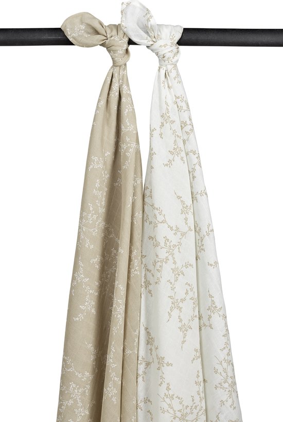 Meyco Baby Branches swaddle - 2-pack - hydrofiel - sand - 120x120cm van Meyco