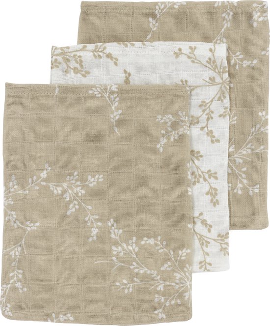 Meyco Baby Branches washandjes - 3-pack - hydrofiel - sand - 20x17cm van Meyco