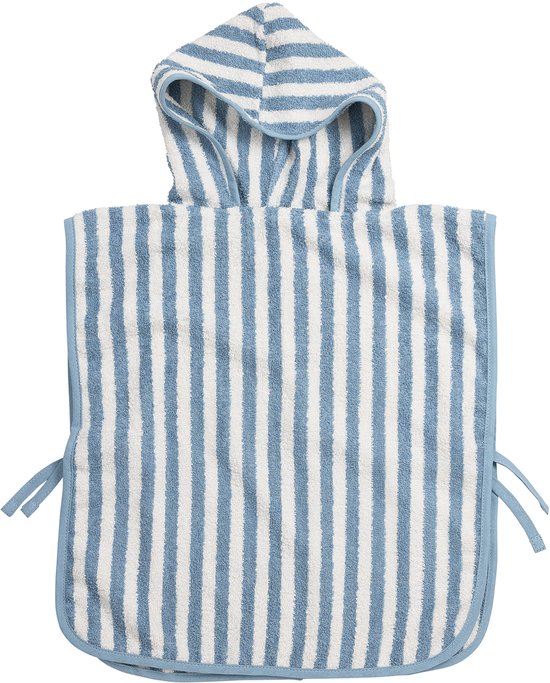 Meyco Baby Fat Stripe Badponcho - Jacquard Badstof - Jeans Blue - 1-3 jaar van Merkloos