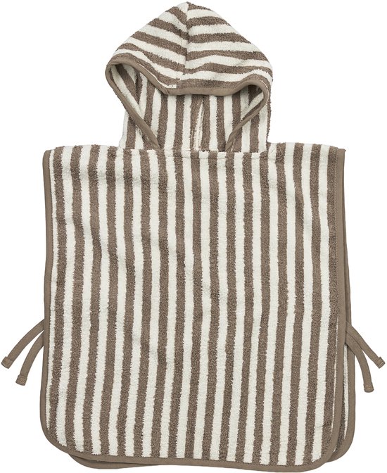 Meyco Baby Fat Stripe Badponcho - Jacquard Badstof - Taupe - 1-3 jaar