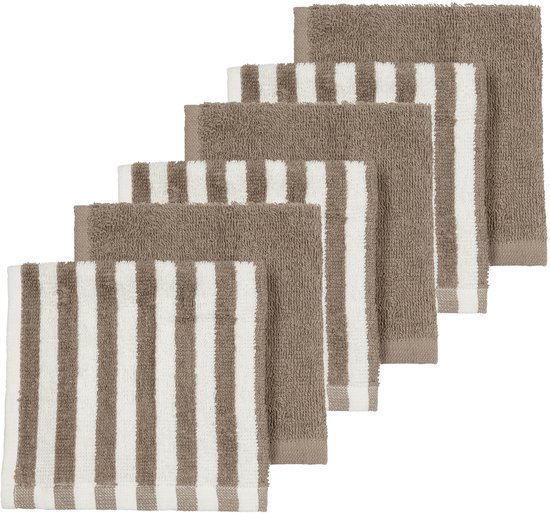 Meyco Baby Fat Stripe Monddoekjes - Jacquard Badstof - Taupe - 30x30cm - 6-pack van Meyco Baby