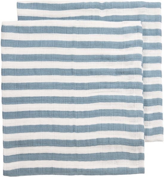 Meyco Baby Fat Stripe Pre-washed Hydrofiele Doeken - 2-pack - Pre-washed Hydrofiel - Jeans Blue - 70x70cm van Merkloos