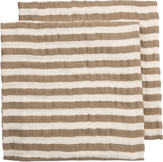 Meyco Baby Fat Stripe Pre-washed Hydrofiele Doeken - 2-pack - Pre-washed Hydrofiel - Taupe - 70x70cm van Merkloos