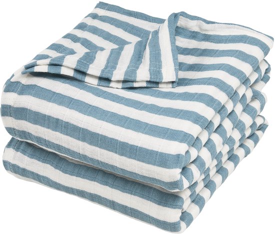 Meyco Baby Fat Stripe Swaddle - 2-pack - Pre-washed Hydrofiel - Jeans Blue - 120x120cm van Merkloos