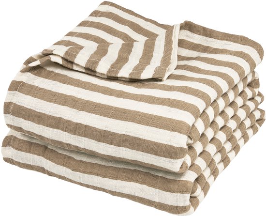 Meyco Baby Fat Stripe Swaddle - 2-pack - Pre-washed Hydrofiel - Taupe - 120x120cm van Merkloos