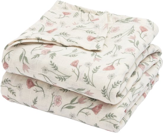 Meyco Baby Flower Swaddle - 2-pack - Pre-washed Hydrofiel - Multicolour - 120x120cm van Merkloos