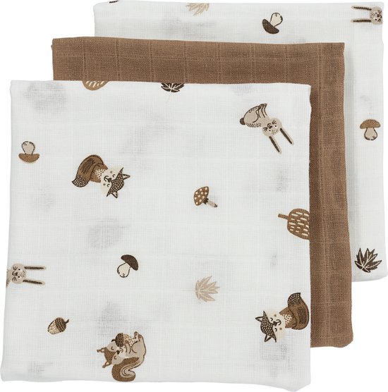 Meyco Baby Forest Animals hydrofiele doeken - 3-pack - toffee - 70x70cm van Meyco