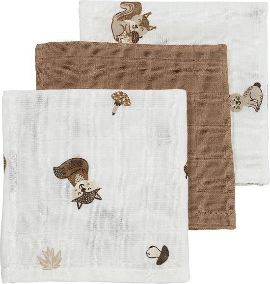 Meyco Baby Forest Animals monddoekjes - 3-pack - hydrofiel - toffee - 30x30cm van Meyco Baby