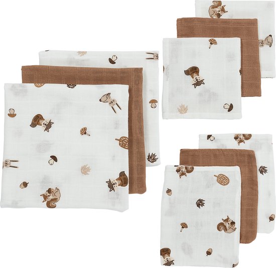 Meyco Baby Forest Animals starterset - 9-pack - hydrofiel - toffee