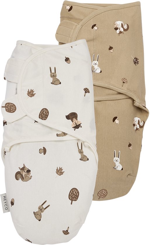 Meyco Baby Forest Animals Swaddlemeyco Inbakerdoek - Sand - 0-3 Maanden - 2-pack van Meyco Baby