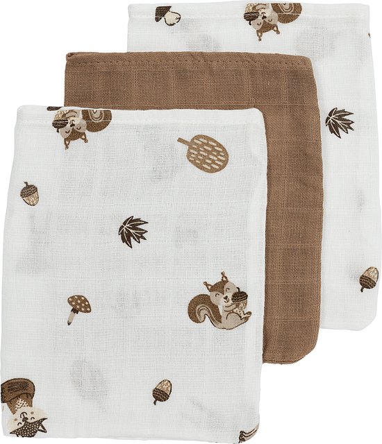 Meyco Baby Forest Animals washandjes - 3-pack - hydrofiel - toffee - 20x17cm van Meyco Baby