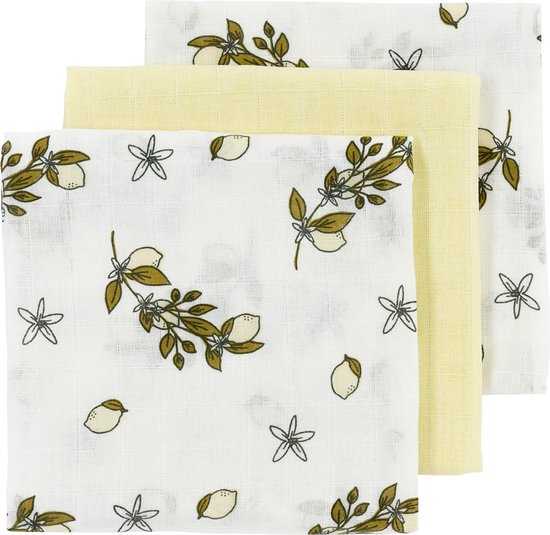 Meyco Baby Lemon hydrofiele doeken - 3-pack - soft yellow - 70x70cm van Meyco