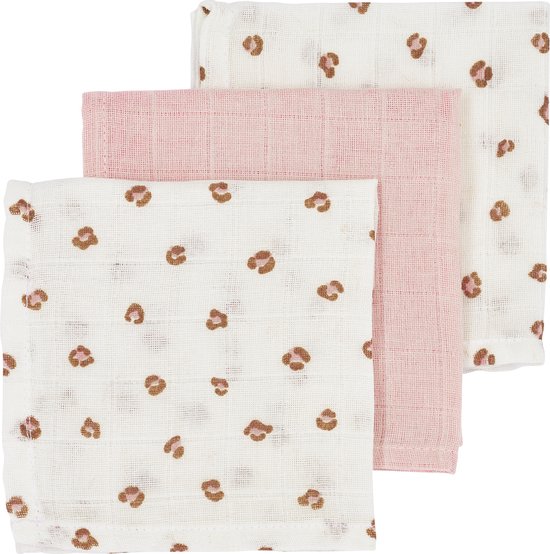 Meyco Baby Mini Panther monddoekjes - 3-pack - hydrofiel - soft pink - 30x30cm van Merkloos