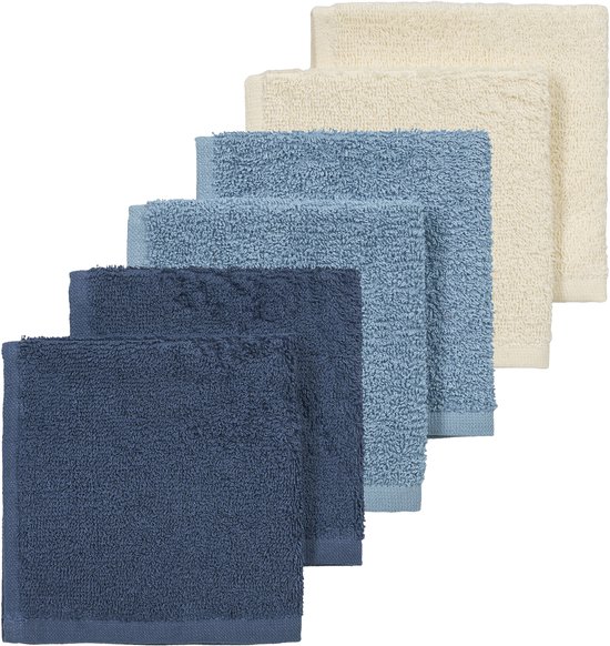 Meyco Baby Monddoekjes - 6 stuks - 30x30 cm - Natural / Jeans Blue / Indigo