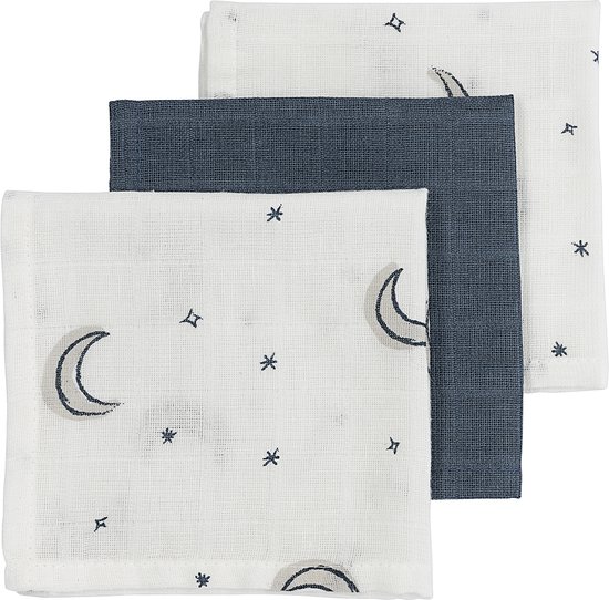 Meyco Baby Moon monddoekjes - 3-pack - hydrofiel - indigo - 30x30cm van Meyco