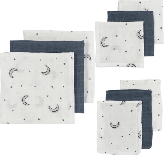 Meyco Baby Moon starterset - 9-pack - hydrofiel - indigo van Meyco