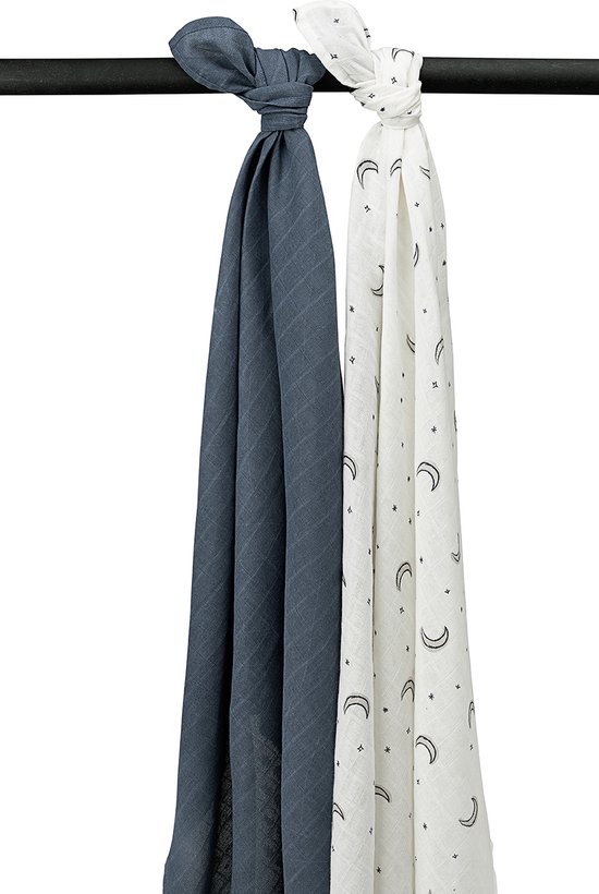 Meyco Baby Moon swaddle - 2-pack - hydrofiel - indigo - 120x120cm van Meyco Baby