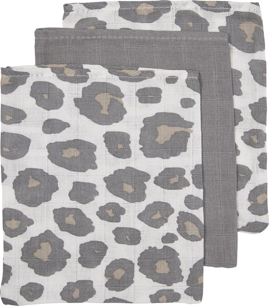 Meyco Baby Panter washandjes - 3-pack - hydrofiel - neutral/grey - 20x17cm van Merkloos