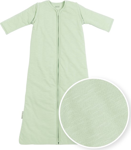 Meyco Baby Slaapzak Winter Slub - afritsbare mouwen - soft green - 90cm - winterslaapzak van Meyco
