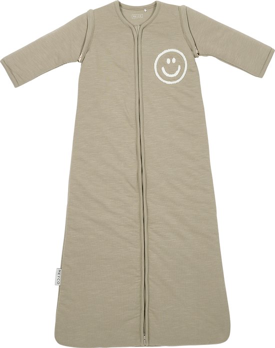Meyco Baby Slub met Smile applicatie baby slaapzak met afritsbare mouwen - taupe/offwhite - 110cm van Meyco