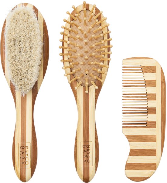 Meyco Baby Stripe Kapset - Bamboe - Natural/Walnut - 3-delig van Merkloos