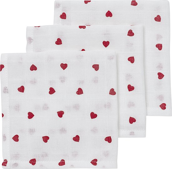 Meyco Baby Sweet Heart monddoekjes - 3-pack - hydrofiel - red - 30x30cm van Meyco