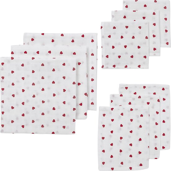 Meyco Baby Sweet Heart starterset - 9-pack - hydrofiel - red van Meyco