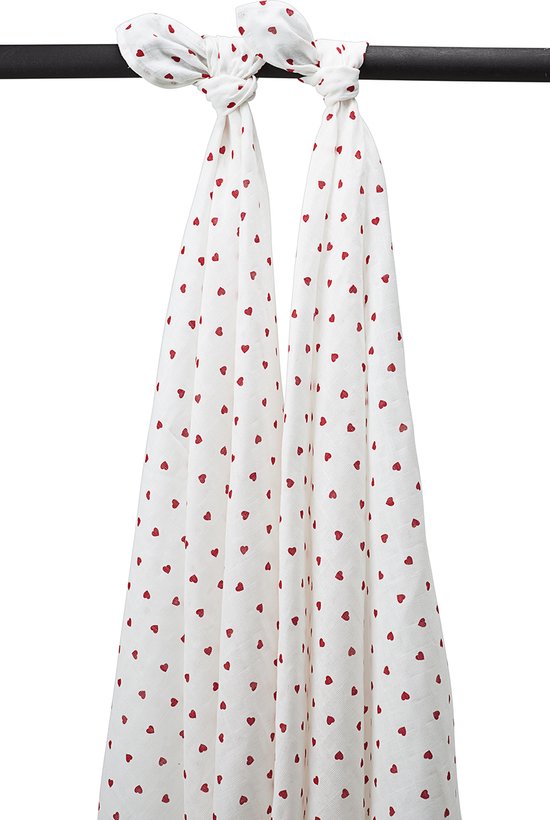 Meyco Baby Sweet Heart swaddle - 2-pack - hydrofiel - red - 120x120cm van Meyco