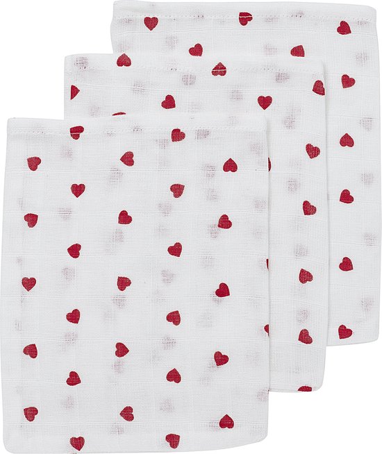 Meyco Baby Sweet Heart washandjes - 3-pack - hydrofiel - red - 20x17cm van Meyco Baby