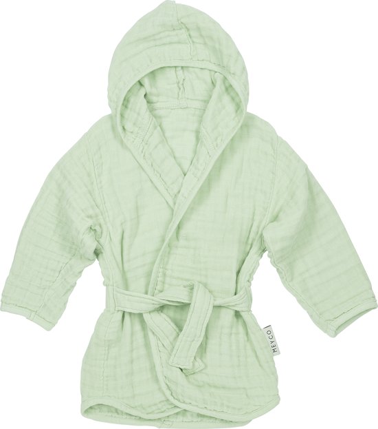 Meyco Baby Uni badjas - pre-washed hydrofiel - soft green - 86/92 van Meyco