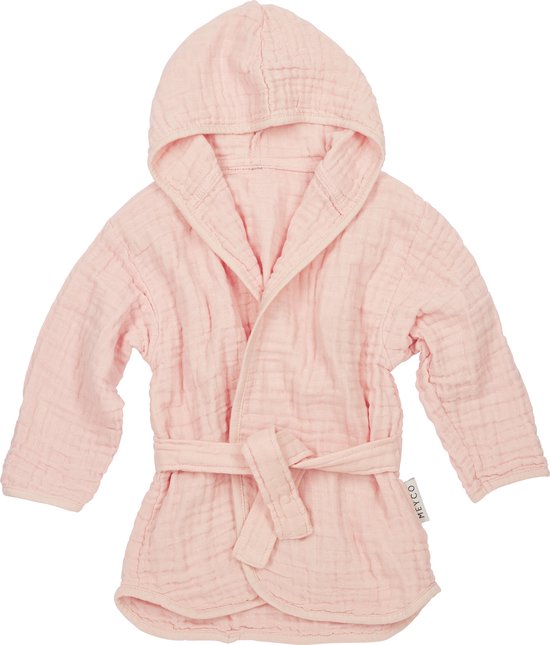 Meyco Baby Uni badjas - pre-washed hydrofiel - soft pink - 86/92 van Meyco