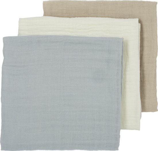 Meyco Baby Uni hydrofiele doeken - 3-pack - offwhite/light grey/sand - 70x70cm van Merkloos