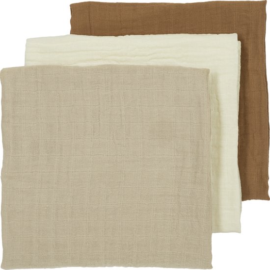 Meyco Baby Uni hydrofiele doeken - 3-pack - offwhite/sand/toffee - 70x70cm van Meyco