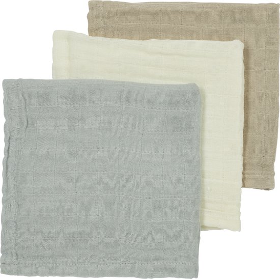 Meyco Baby Uni monddoekjes - 3-pack - hydrofiel - offwhite/light grey/sand - 30x30cm van Merkloos