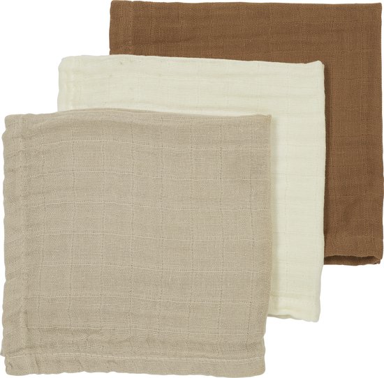 Meyco Baby Uni monddoekjes - 3-pack - hydrofiel - offwhite/sand/toffee - 30x30cm van Merkloos