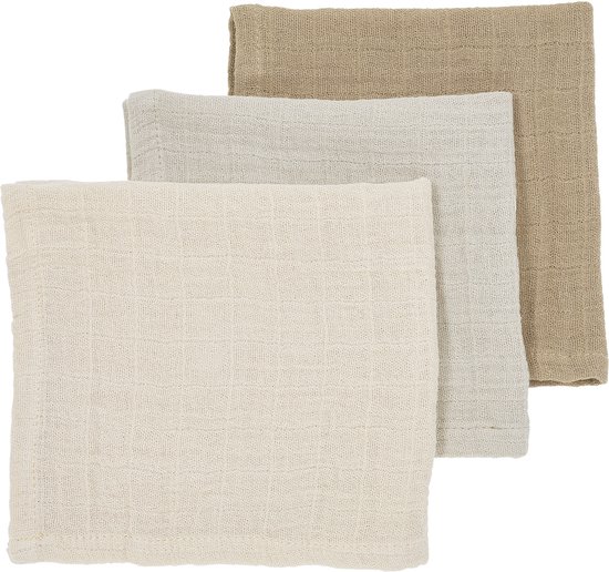 Meyco Baby Uni monddoekjes - 3-pack - pre-washed hydrofiel - soft sand/greige/taupe - 30x30cm van Meyco