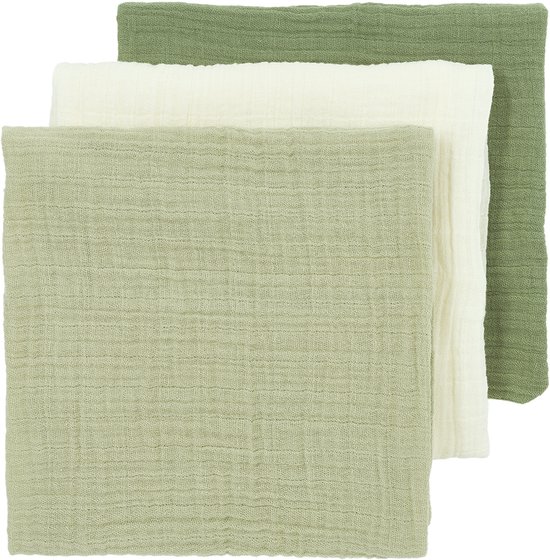 Meyco Baby Uni pre-washed hydrofiele doeken - 3-pack - pre-washed hydrofiel - naturel/soft olive/olive green - 70x70cm van Meyco