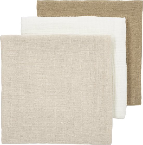 Meyco Baby Uni pre-washed hydrofiele doeken - 3-pack - pre-washed hydrofiel - offwhite/soft sand/taupe - 70x70cm van Merkloos