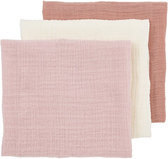 Meyco Baby Uni pre-washed hydrofiele doeken - 3-pack - pre-washed hydrofiel - soft rose/rose/natural - 70x70cm van Meyco